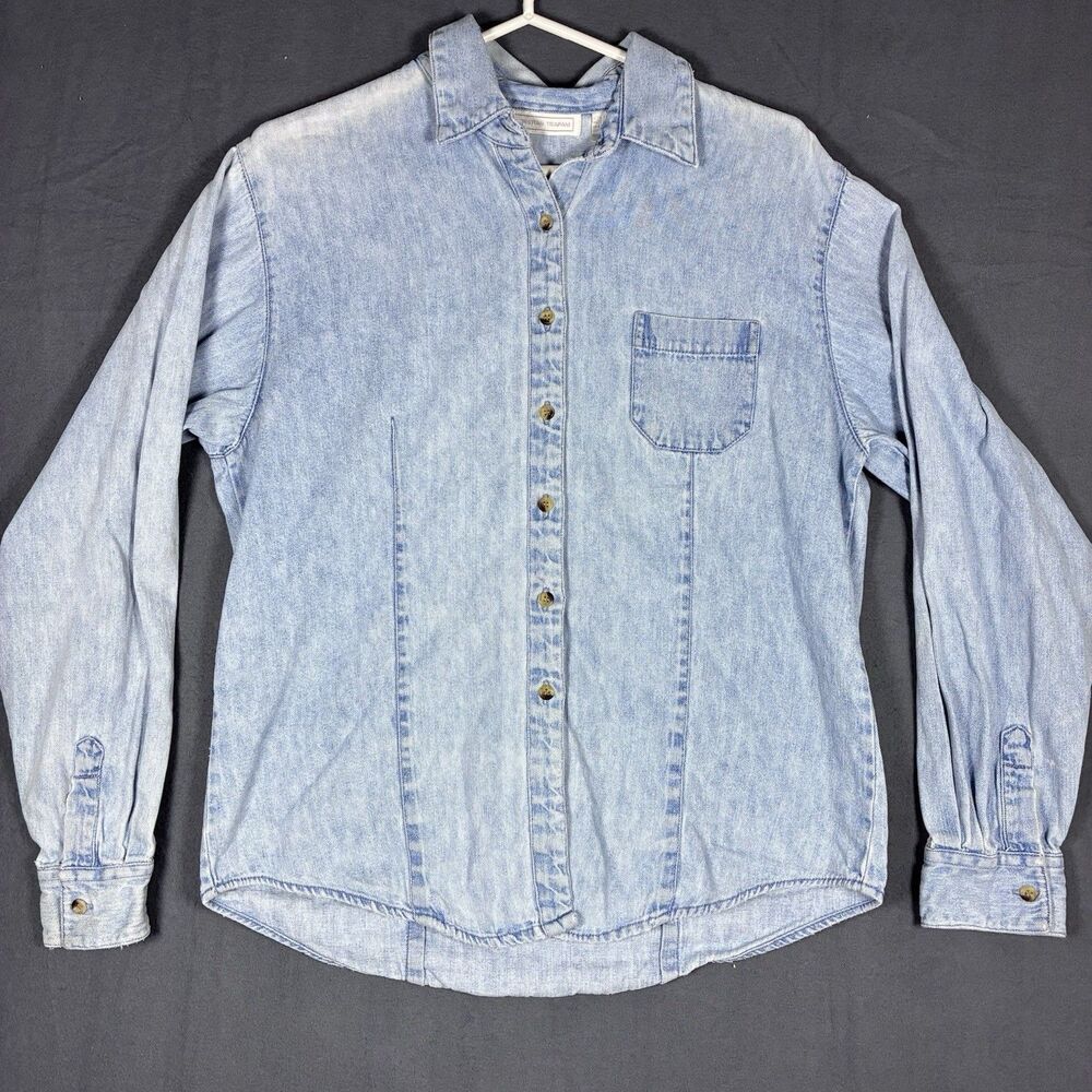 Vtg Cristian Trapani Denim Button Up Long Sleeve Shirt Pockets Sz Large Blue